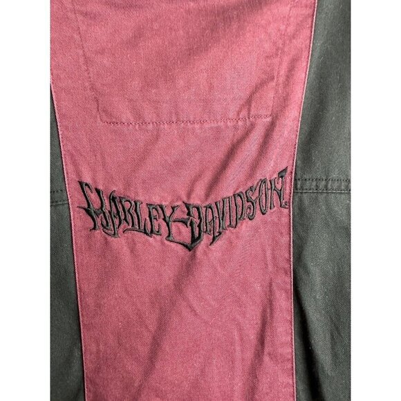 Harley Davidson Retro Stripe Embroidered Eagle Biker Button Shirt Red Black Sz L - Picture 5 of 6